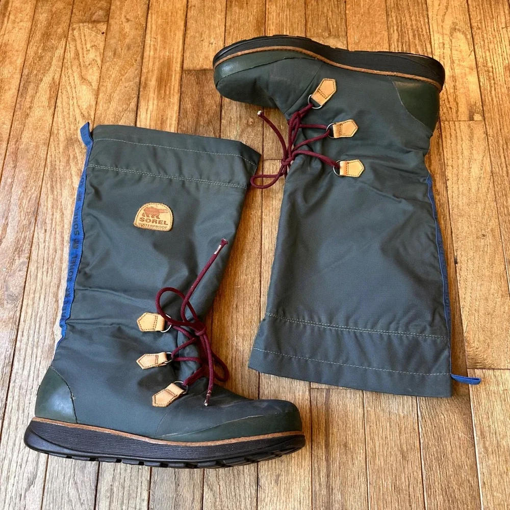 Sorel '88 Waterproof Winter Boots Womens Tall Lace Up Green Vintage Outdoor Snow